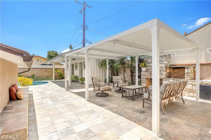 Pergola sunshade, slate flooring