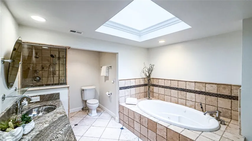 primary bathroom suite with skylight