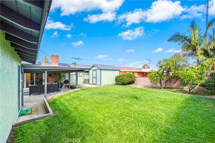 Grassy spacious backyard.