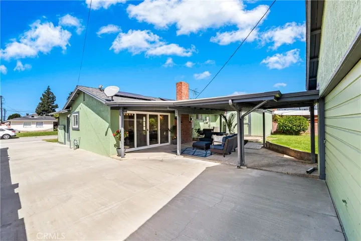 Covered patio and backyard