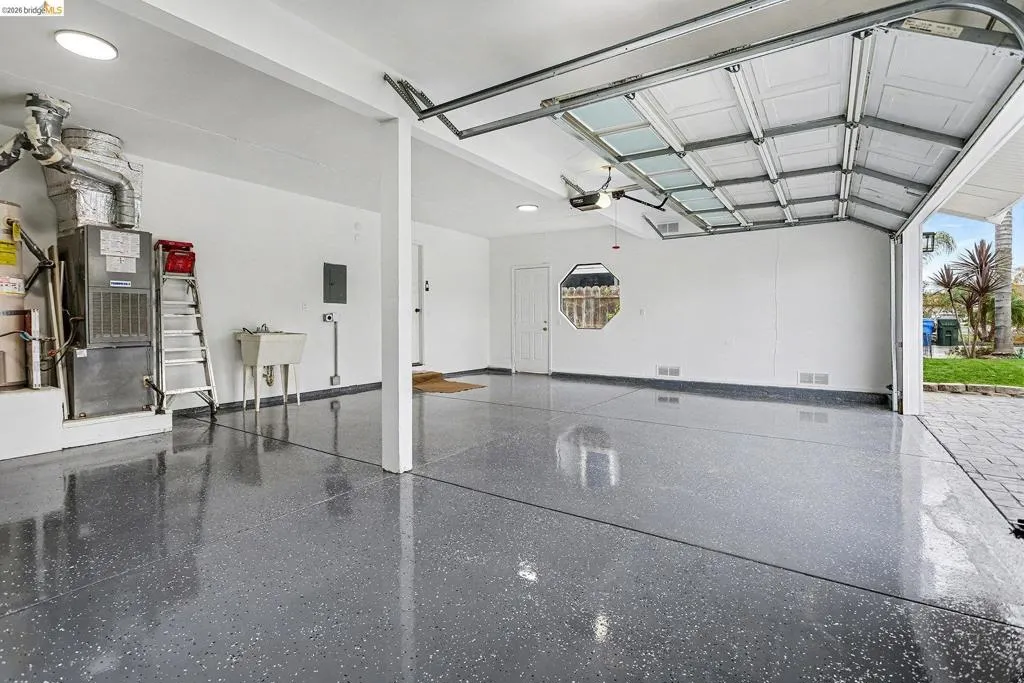 Garage with epoxy floors and LED lighting