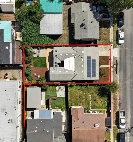 Aerial overview of property's location featuring property boundaries highlighted