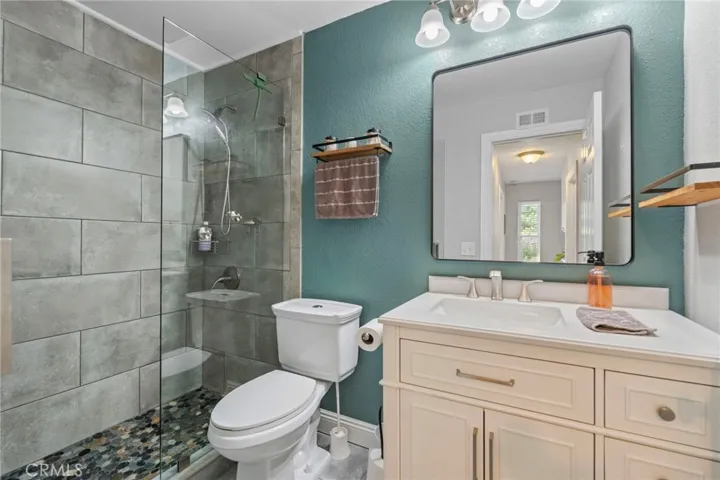 Upstairs bathroom has been remodeled