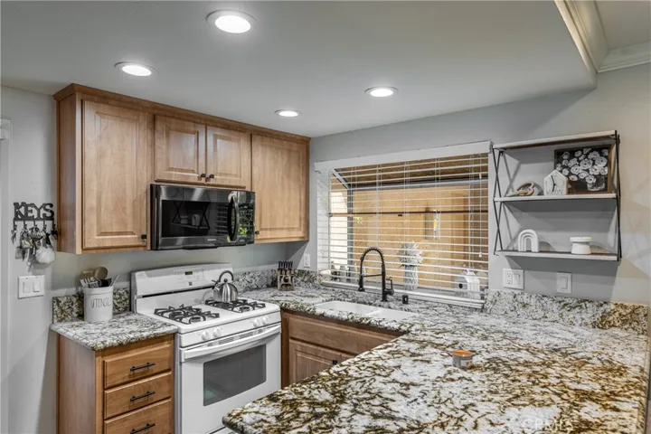 Custom cabinets and granite countertops.