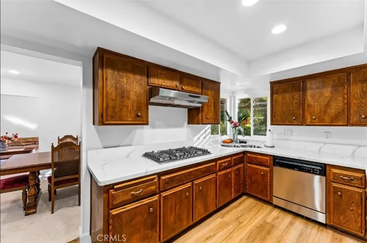 Kitchen looking into formal dining room
