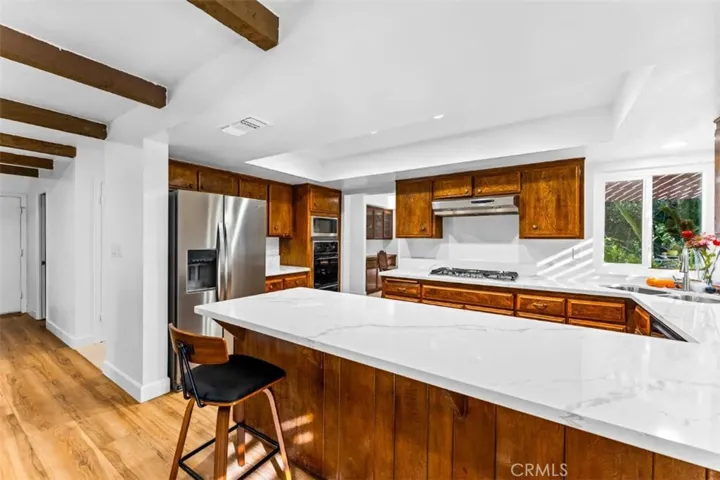 Bright white quartz counters with so much space.  So much cabinet space as well.