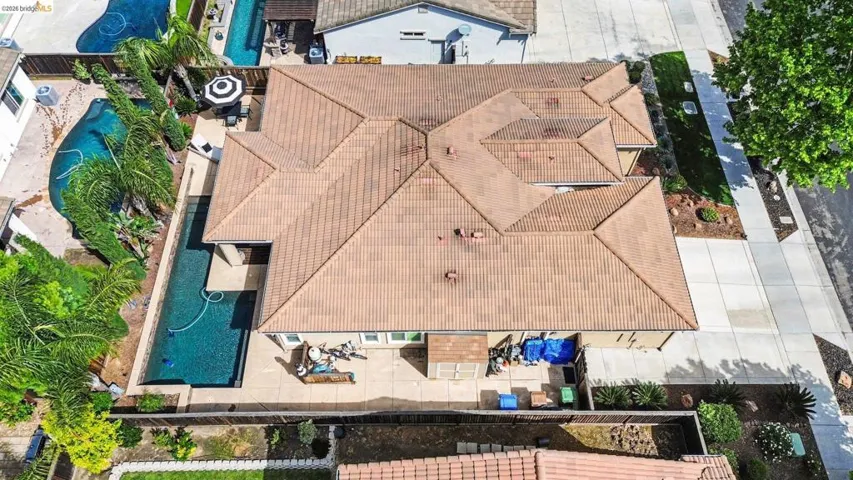 Drone / aerial view of a pool