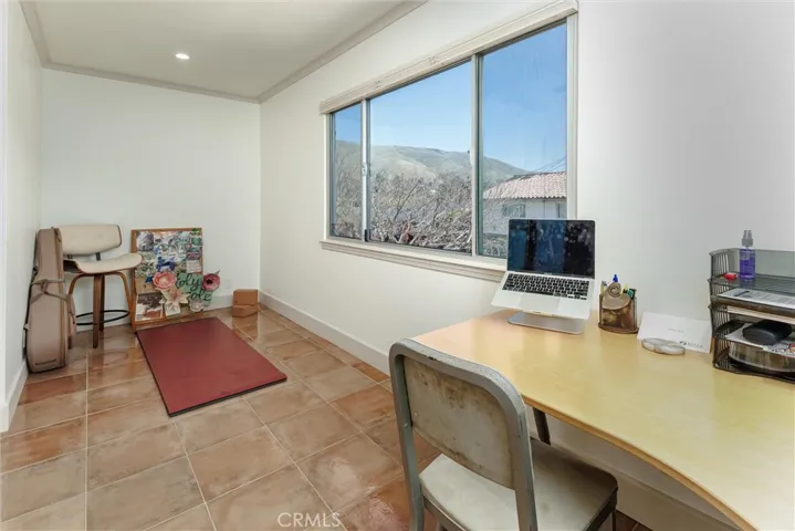 Used as an office, the desk has views to Bowden Ranch Open Space