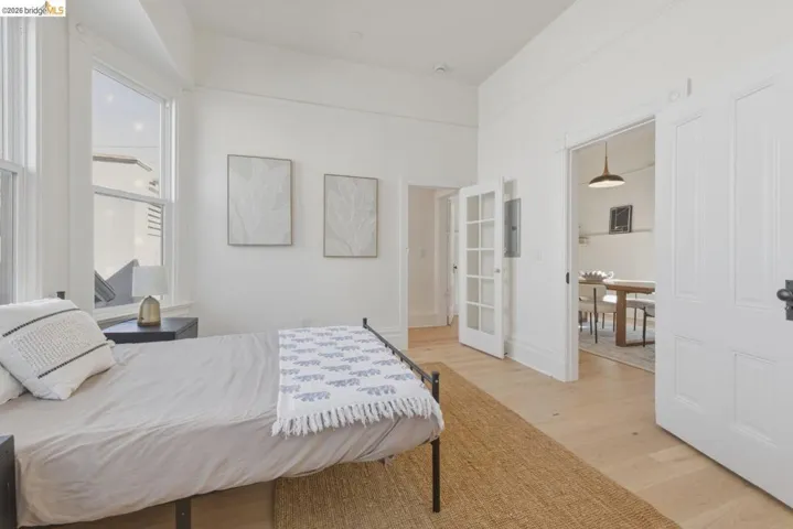 Bedroom with light wood-style flooring