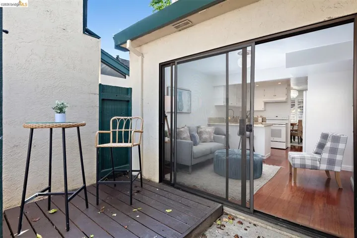 View of wooden balcony featuring a deck