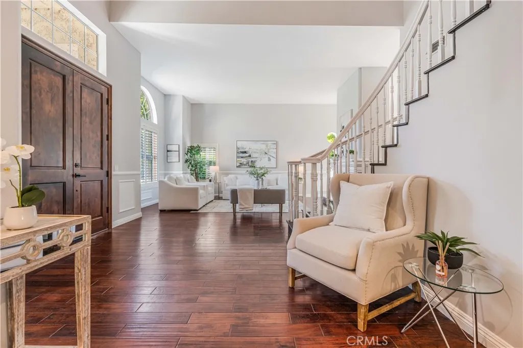 grand foyer/entry, beautiful brand-new natural wood double-door