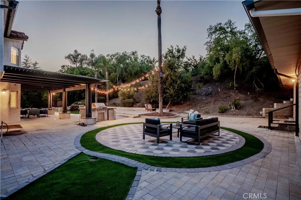 twilight view of backyard