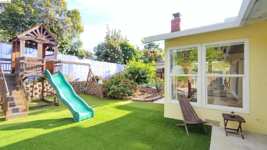 View of jungle gym featuring a fenced backyard