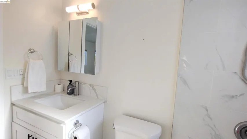 Bathroom with vanity and toilet