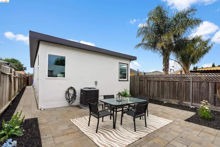Fenced backyard featuring a patio and outdoor dining space