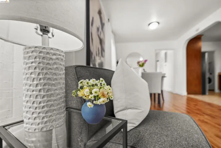 Detailed view of arched walkways and wood finished floors