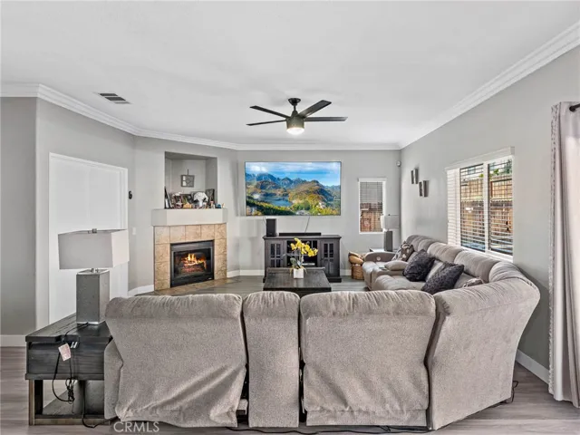 Fire simulated in fireplace