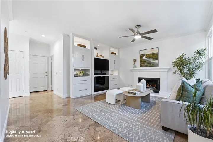 Spacious family room with a cozy fireplace
