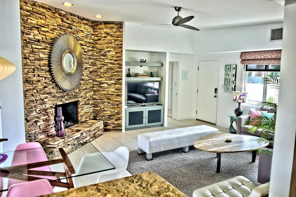 Stacked Stone Fireplace