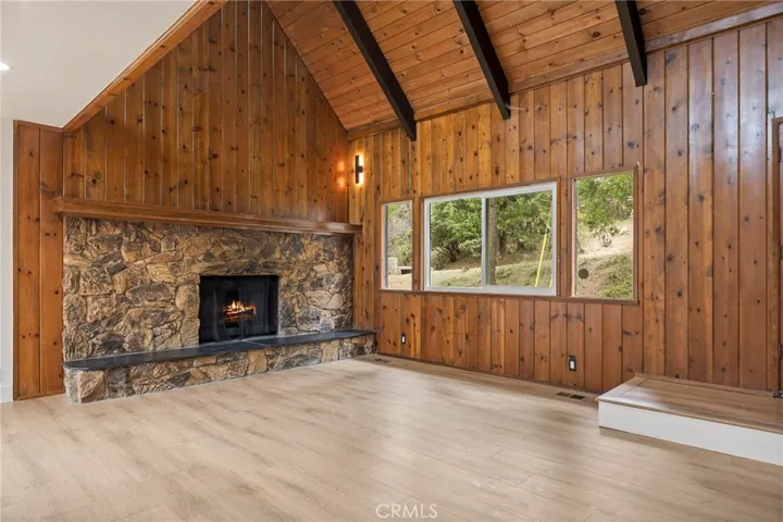 Historic and vintage rock fireplace with cabin charm