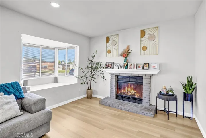 Living room fireplace and window nook