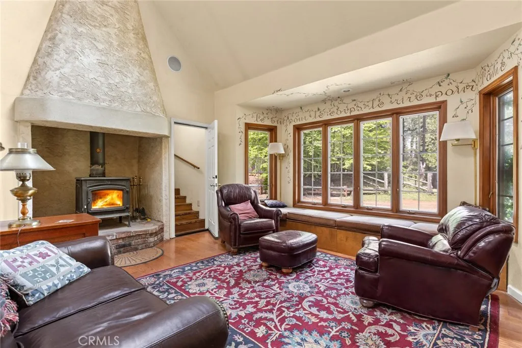 Family room with wood stove