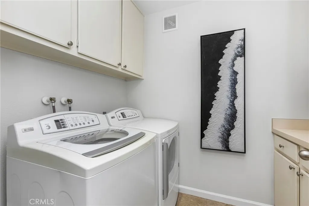 Inside Laundry Room with PLenty of Storage Cabinets and Skylight