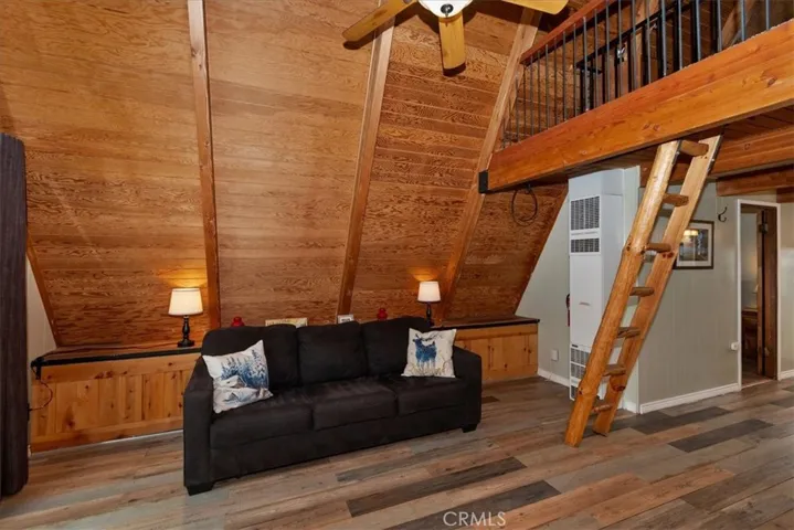 Living Room with ladder to loft.