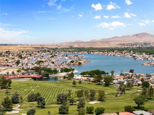 Aerial view of the golf course and lake