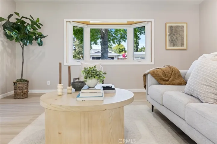 Bow window in living room.