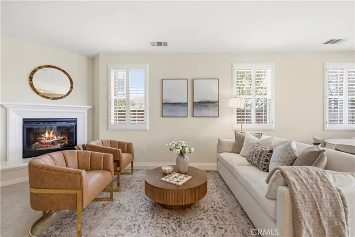 family room with fireplace