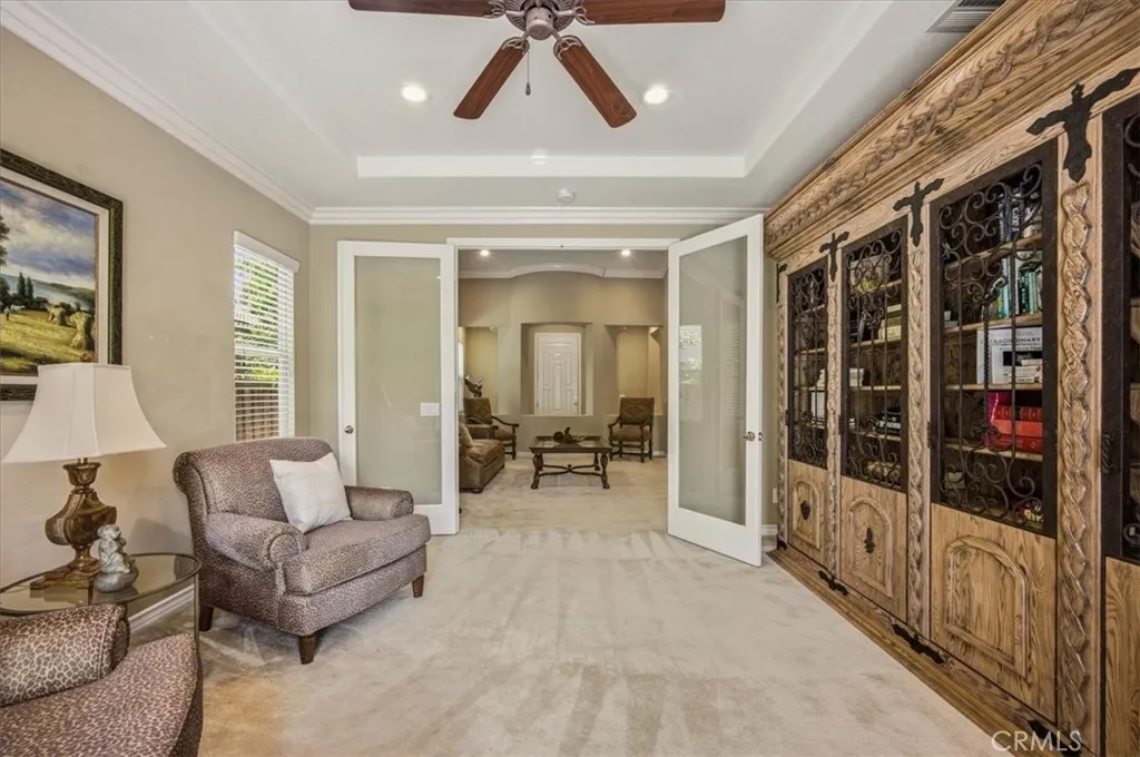 Downstairs Office with double glass doors.