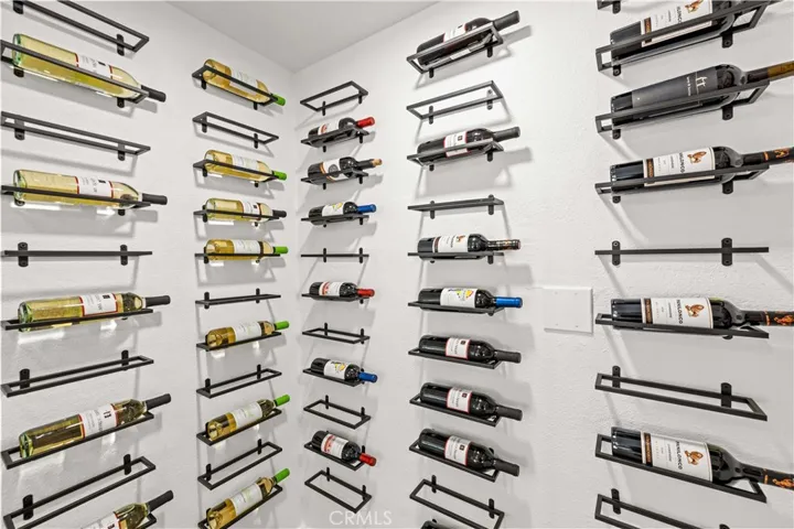 Custom wine storage room featuring wall-mounted racks and organized display.