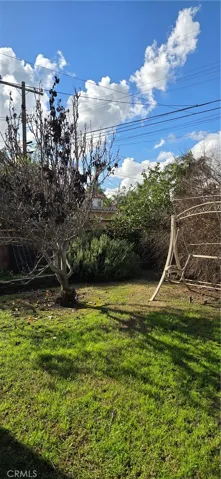 BACK OF THE WITH MORE FRUIT TREES AND A STORAGE SHED.