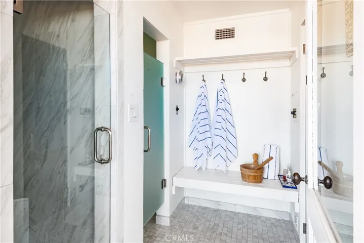 Pool bathroom with shower and sauna