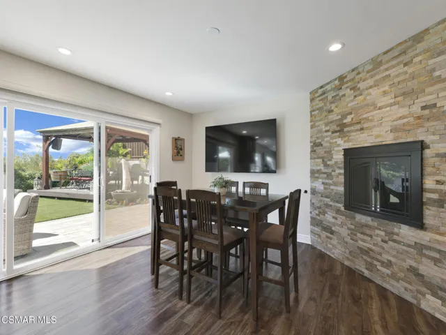 Stacked stone fireplace