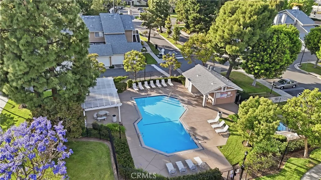 Great view of one of the two pools and spas at the Timberline community in Northwood in Irvine.