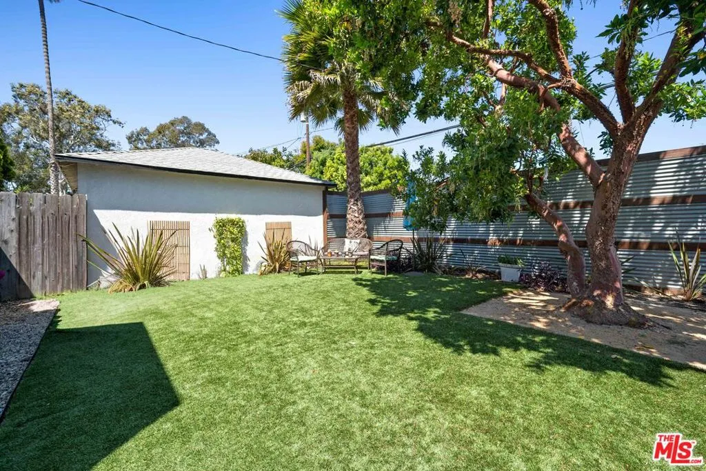 Backyard lawn area with synthe