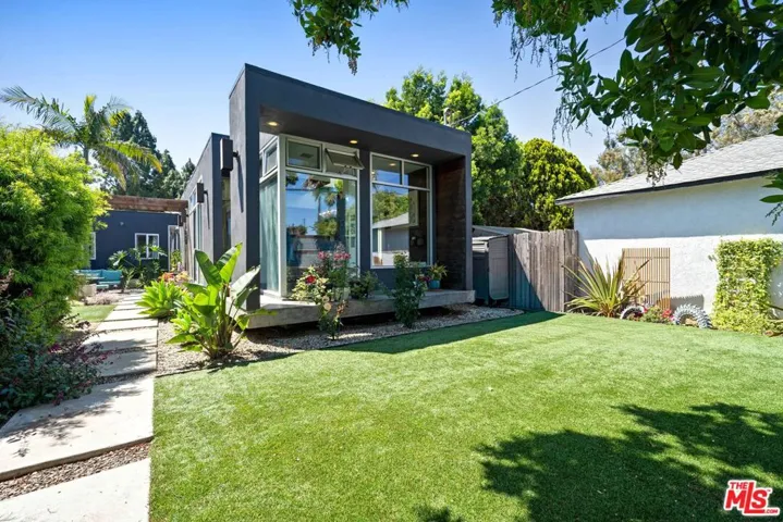 Modern home exterior with dark
