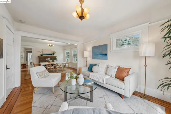 Living room with high ceilings.