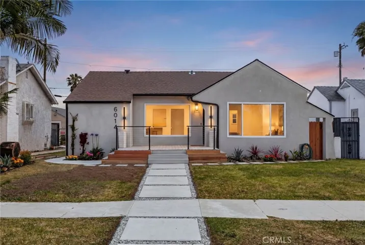 Stunning twilight view with soft exterior lighting