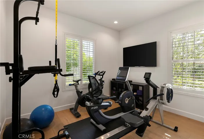 downstairs bedroom currently used as a home gym. Ensuite bathroom.