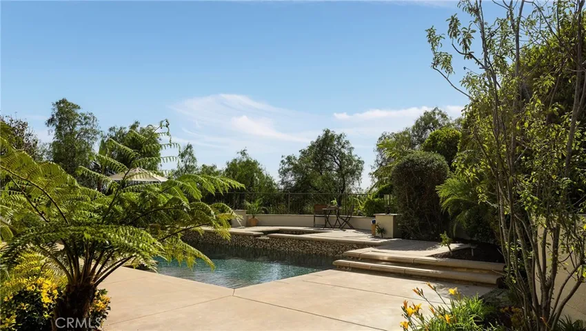 View from the front etnry gate of the stunning rectangular pool and spa