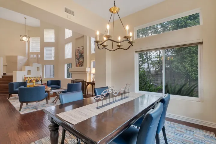 Dining area with living room view
