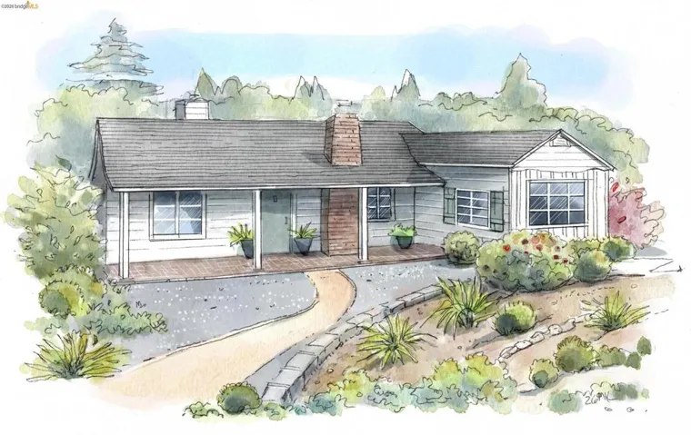 Architectural Rendering. Illustrating the exterior of the property and its surrounding landscape elements