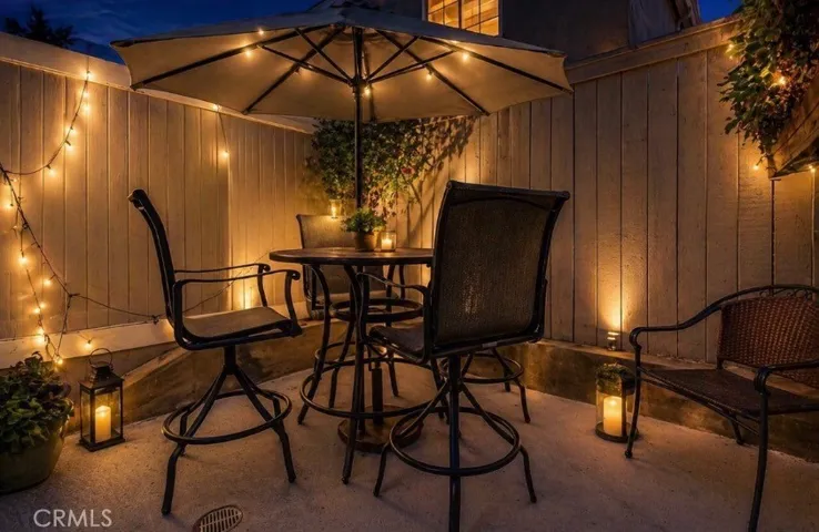 Outdoor Patio Area Stagged with Lights
