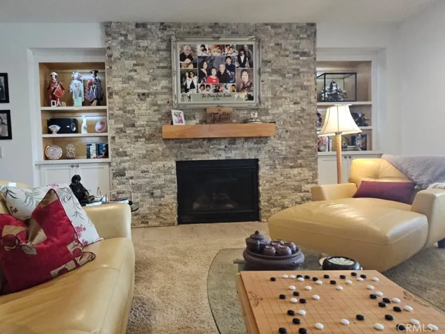 Real stone-veneered fireplace