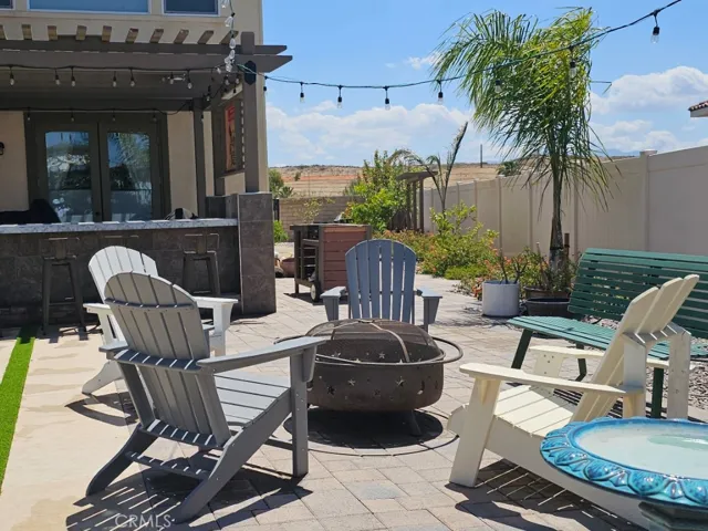 Sitting area next to pool