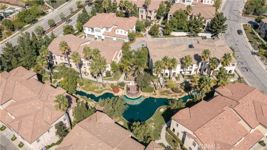 Scenic Aerial View of the Community Waterfall Feature