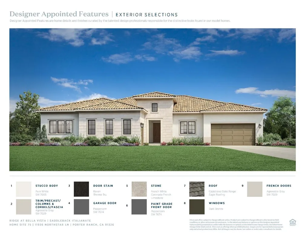 Exterior Selections: Saddleback Italianate - Ridge Collection at Bella Vista - Photo of artist rendering -  Not actual home for sale - Home is still under construction